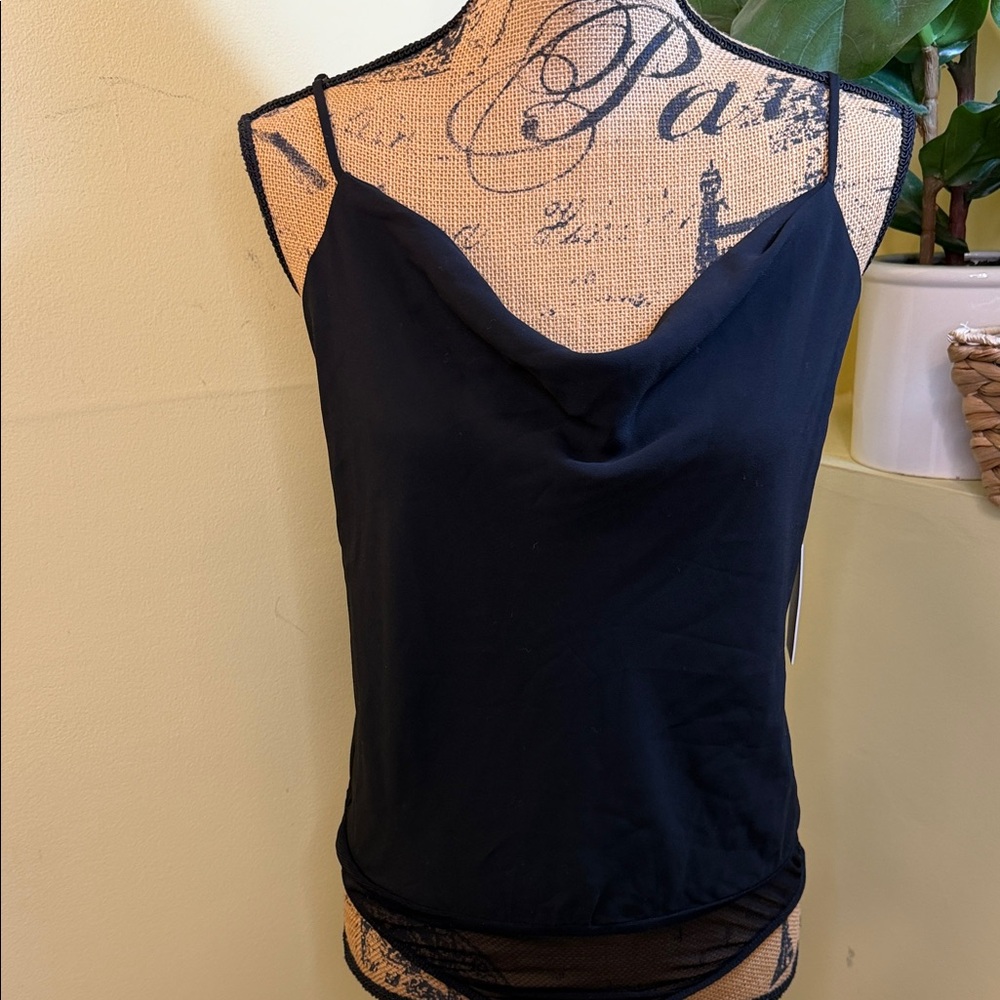 Astr Black Draped Cowl Tank Bodysuit with Spaghetti Straps NWT Medium